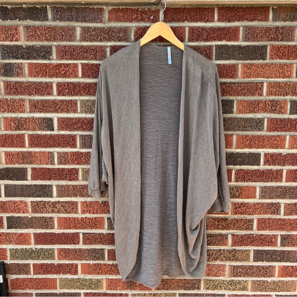 Azules Gray Green Long Sleeve Open Knit Long Line Maxi Sweater Cardigan